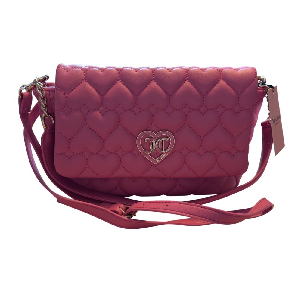 Juicy Couture Pink Quilted Heart Crossbody Bag With Gold Logo Accent